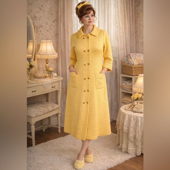 saybury Other - ^Saybury- Vintage 60’s - quilted nylon robe- gold buttons, pockets- XL - as is